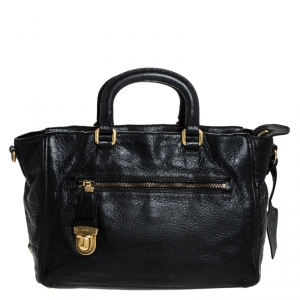 Pre Owned  Prada Black Leather Front Pushlock Tote 