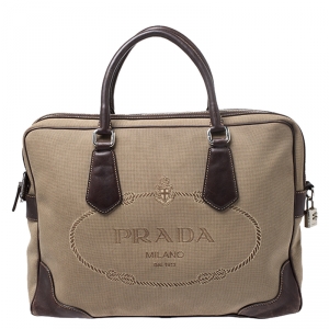 Pre Owned Prada Brown Jacquard Logo Canvas Corda Moro Shoulder Bag