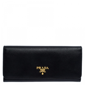 Pre Owned Prada Black Saffiano Leather Continental Wallet