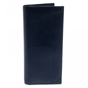 Pre Owned Prada Navy Blue Saffiano Leather Bifold Long Wallet