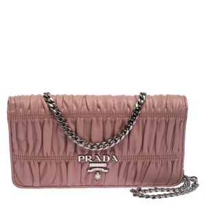 Pre Owned Prada Beige Nappa Leather Mini Bandoliera Wallet On Chain