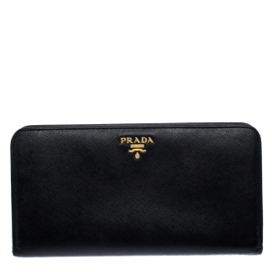 Pre Owned Prada Black Saffiano Lux Leather Bifold Wallet Organizer