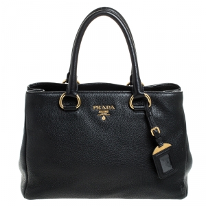 Pre Owned Prada Black Leather Vitello Daino Tote 