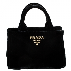 Pre Owned Prada Black Velvet Chain Mini Canapa Tote