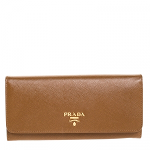 Pre Owned Prada Brown Saffiano Leather Flap Continental Wallet