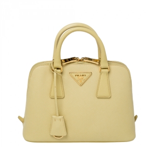 Pre Owned Prada Yellow Saffiano Lux Leather Small Promenade Satchel