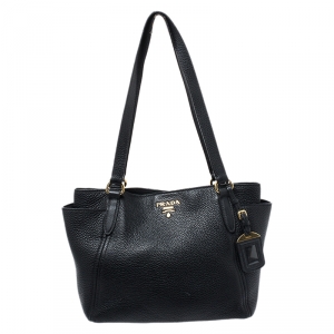 Pre Owned Prada Black Vitello Danio Leather Side Pocket Shoulder Bag