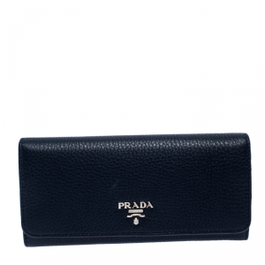 Pre Owned Prada Blue Vitello Daino Leather Continental Wallet