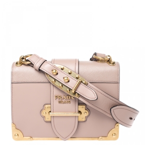 Pre Owned Prada Cipria Saffiano Leather Cahier Shoulder Bags