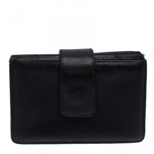 Pre Owned Prada Black Saffiano Leather Card Holder