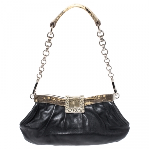 Pre Owned Prada Black Leather and Python Shoulder Bag