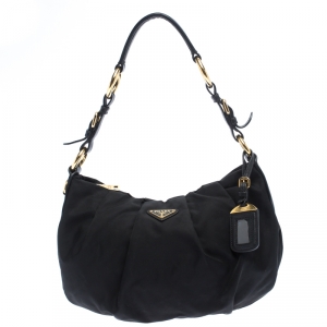 Pre Owned Prada Black Nylon Pleated Shoulder Bag