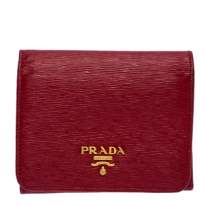 Pre Owned Prada Red Leather Trifold Wallet