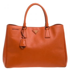 Pre Owned Prada Orange Saffiano Lux Leather Large Gardener's Tote