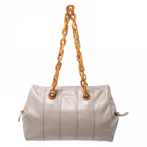 Pre Owned Prada Beige Soft Leather Plastic Chain Shoulder Bag