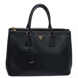 Pre Owned Prada Black Saffiano Lux Leather Large Double Zip Tote