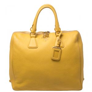 Pre Owned Prada Yellow Vitello Daino Leather Satchel
