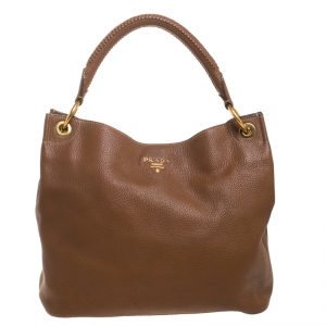 Pre Owned Prada Brown Vitello Diano Leather Hobo
