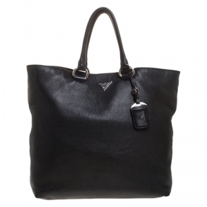 Pre Owned Prada Black Vitello Daino Leather Tote