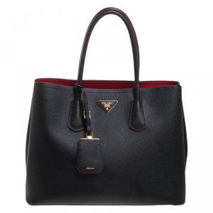 Pre Owned Prada Black Saffiano Cuir Leather Double Handle Tote