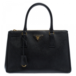 Pre Owned Prada Black Saffiano Leather Small Galleria Double Zip Tote
