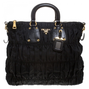 Pre Owned Prada Black Tessuto Gaufre Nylon and Leather Tote 