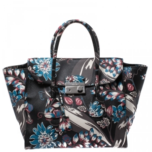 Pre Owned Prada Black/Multicolor Floral Print Leather Sound Lock Tote
