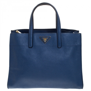 Pre Owned Prada Blue Saffiano Leather Triple Pocket Convertible Tote