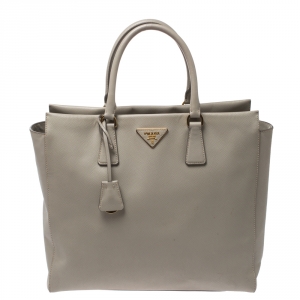 Pre Owned Prada Grey Saffiano Lux Leather Tote