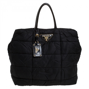Pre Owned Prada Black Quilted Nylon and Patent Leather Tote