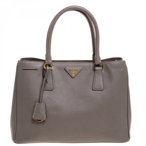 Pre Owned Prada Grey Saffiano Lux Leather Medium Galleria Tote