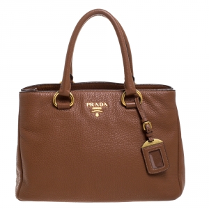 Pre Owned Prada Brown Vitello Danio Leather Medium Tote