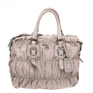 Pre Owned Prada Taupe Nappa Gaufre Leather Tote