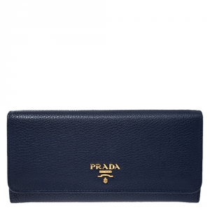 Pre Owned Prada Blue Vitello Grain Leather Continental Wallet