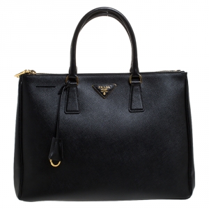 Pre Owned Prada Black Saffiano Lux Leather Large Double Zip Tote