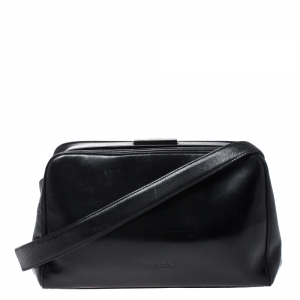 Pre Owned Prada Black Leather Frame Shoulder Bag
