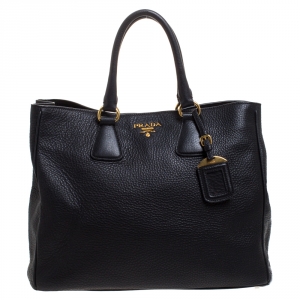 Pre Owned Prada Black Vitello Daino Leather Shopper Tote