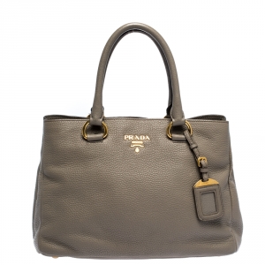 Pre Owned Prada Grey Vitello Daino Leather Shopper Tote