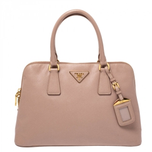 Pre Owned Prada Pink Saffiano Lux Leather Medium Promenade Bag