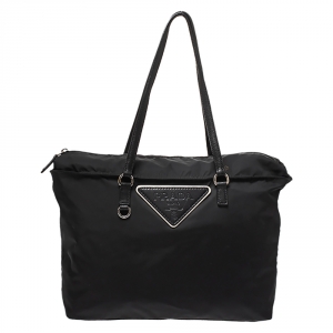 Pre Owned Prada Black Nylon and Leather Tessuto Shopper Tote