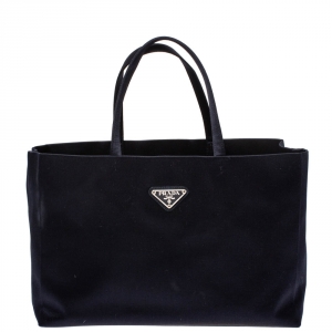 Pre Owned Prada Navy Blue Satin Shopper Tote