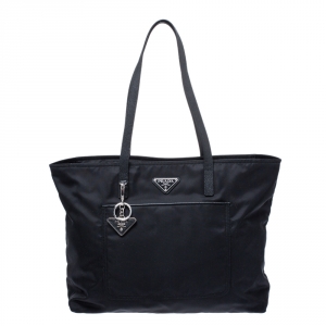 Pre Owned Prada Black Nylon and Leather Tote