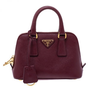 Pre Owned Prada Burgundy Saffiano Leather Mini Promenade Crossbody Bag