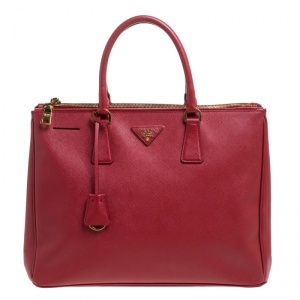 Pre Owned Prada Red Saffiano Lux Leather Large Double Zip Tote
