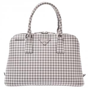 Pre Owned Prada Gray/White Leather Saffiano Lux Satchel