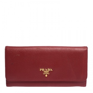 Pre Owned Prada Red Saffiano Lux Leather Continental Wallet