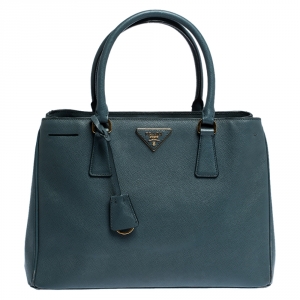 Pre Owned Prada Moss Green Saffiano Lux Leather Medium Galleria Tote