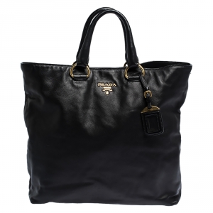 Pre Owned Prada Black Vitello Daino Leather Shopper Tote