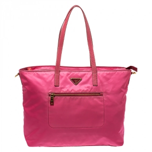 Pre Owned Prada Pink Nylon and Leather Large Shopper Tote
