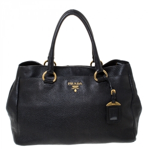 Pre Owned Prada Black Vitello Daino Leather Shopper Tote